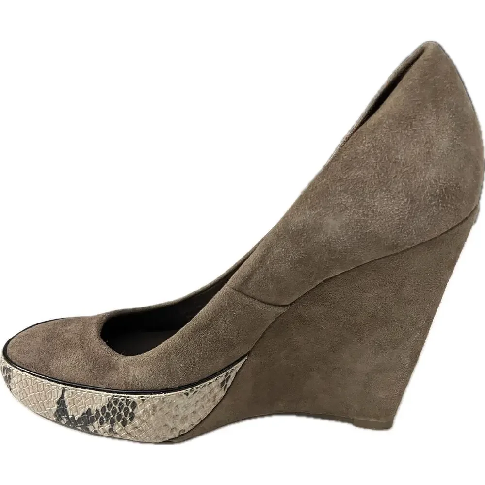Tory Burch Sandra Pump Women's Size 8 Brown Leather Wedge Heel Platform Phython
